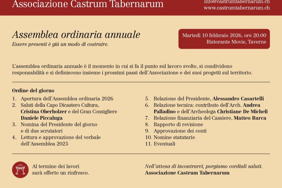 Assemblea annuale Associazione Castrum Tabernarum – 10.02.2026, ore 20.00