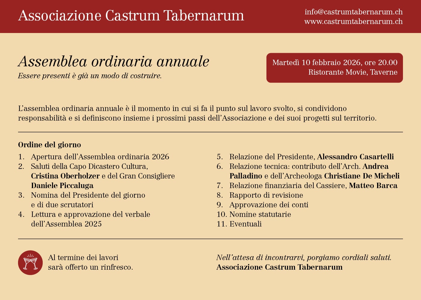 Assemblea annuale Associazione Castrum Tabernarum – 10.02.2026, ore 20.00