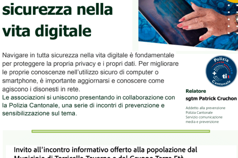 Invito incontro gruppo 3a età – Navigare in tutta sicurezza nella vita digitale