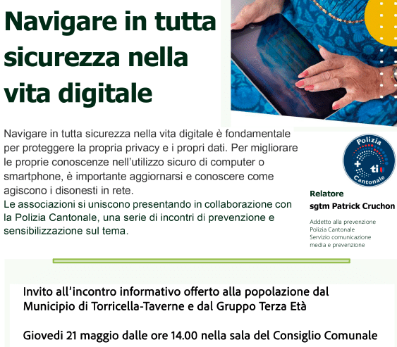 Invito incontro gruppo 3a età – Navigare in tutta sicurezza nella vita digitale
