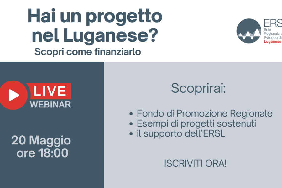 ERSL – Webinar presentazione del Fondo di Promozione Regionale per il Luganese – 20 maggio 2026 alle ore 18.00