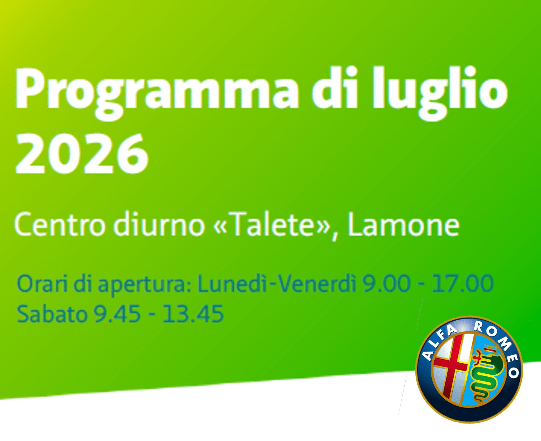 CDSA Lamone – programma centro diurno “Talete” luglio 2026 + visita museo Alfa Romeo