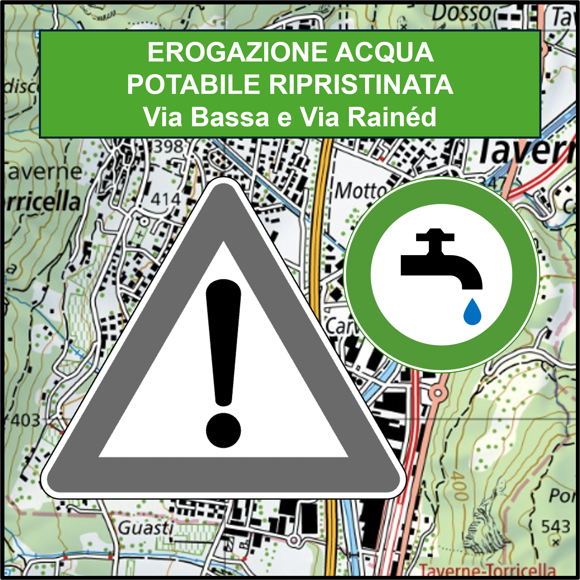 Avviso – erogazione acqua potabile ripristinata Via Bassa e Via Rainéd