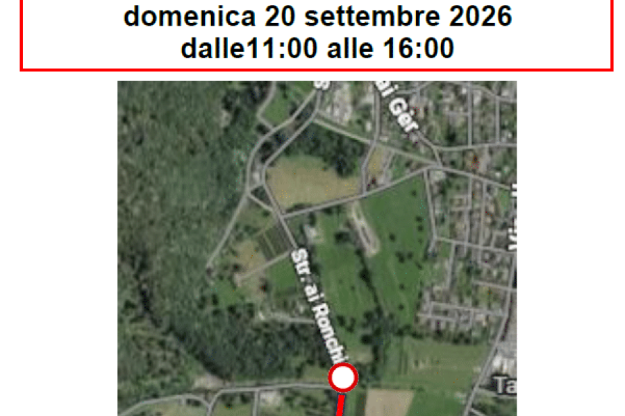 Avviso – Strada ai Ronchi sbarrata domenica 20 settembre 2026 dalle ore 11.00 alle ore 16.00